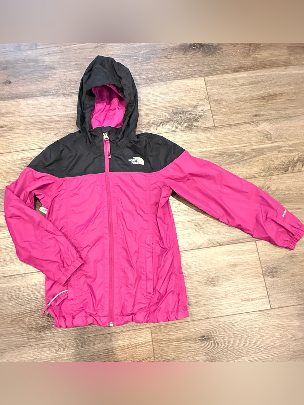 The North Face Girls' Pink and Black Hooded Zip-up Jacket
